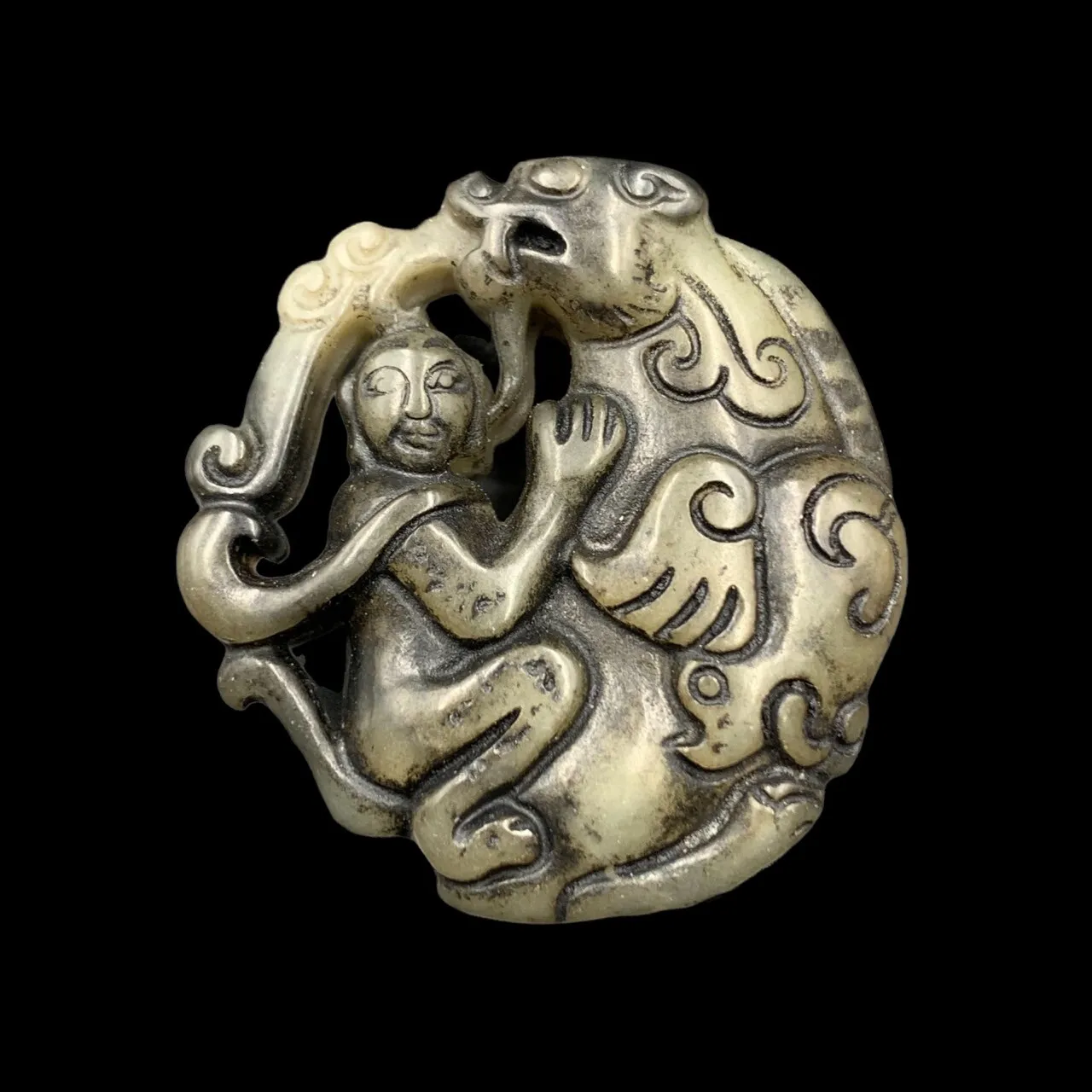 Antique Hand Carved Jade Statue Pendant. Ancient Jade,