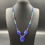 Beautiful Vintage Afghani Lapis Lazuli, Turquoise & Carnelian Agate Necklace