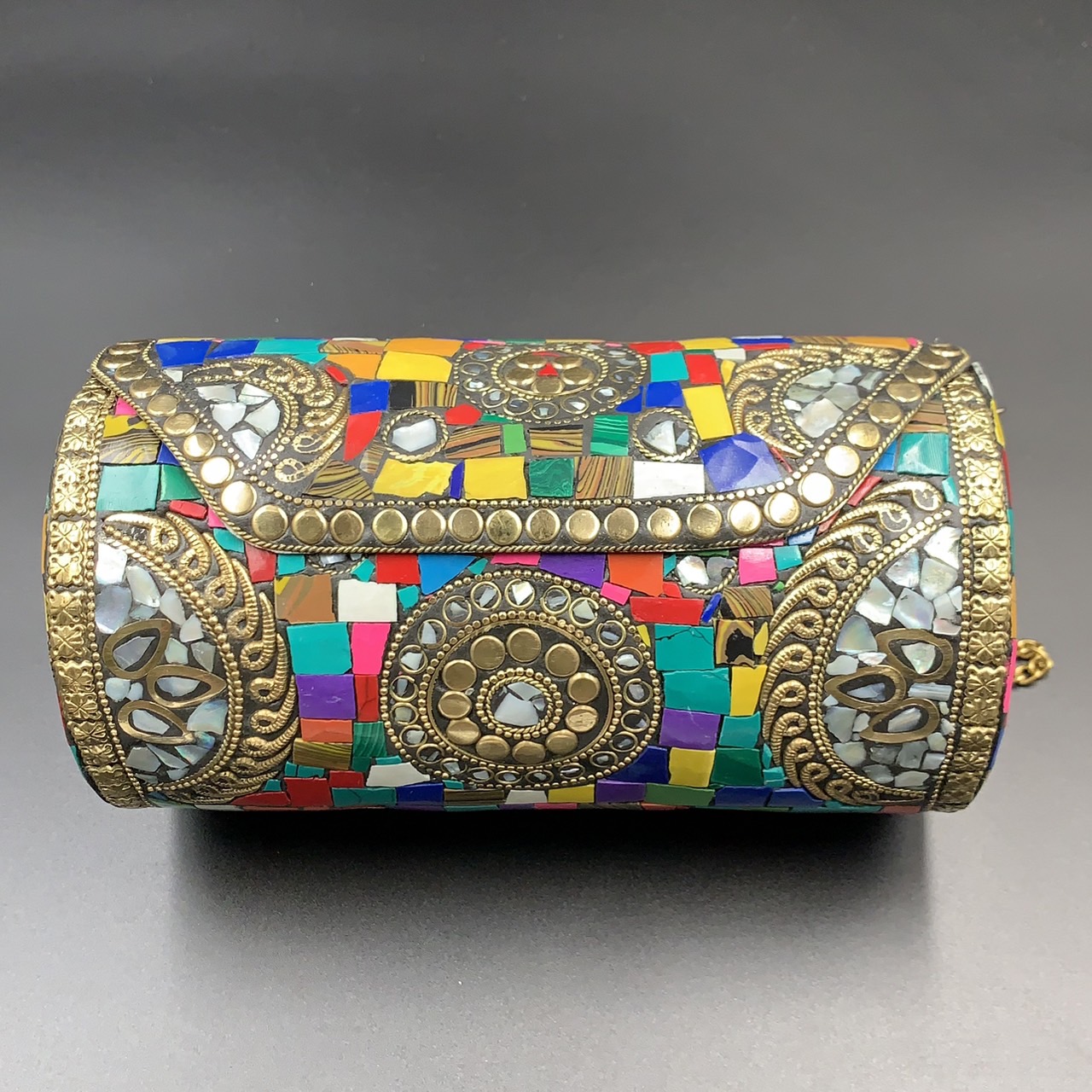 LPBR= 593, Wonderful Handmade Nepalese Multi Colour Howalite Stones With Brass Purse/Hand Bag