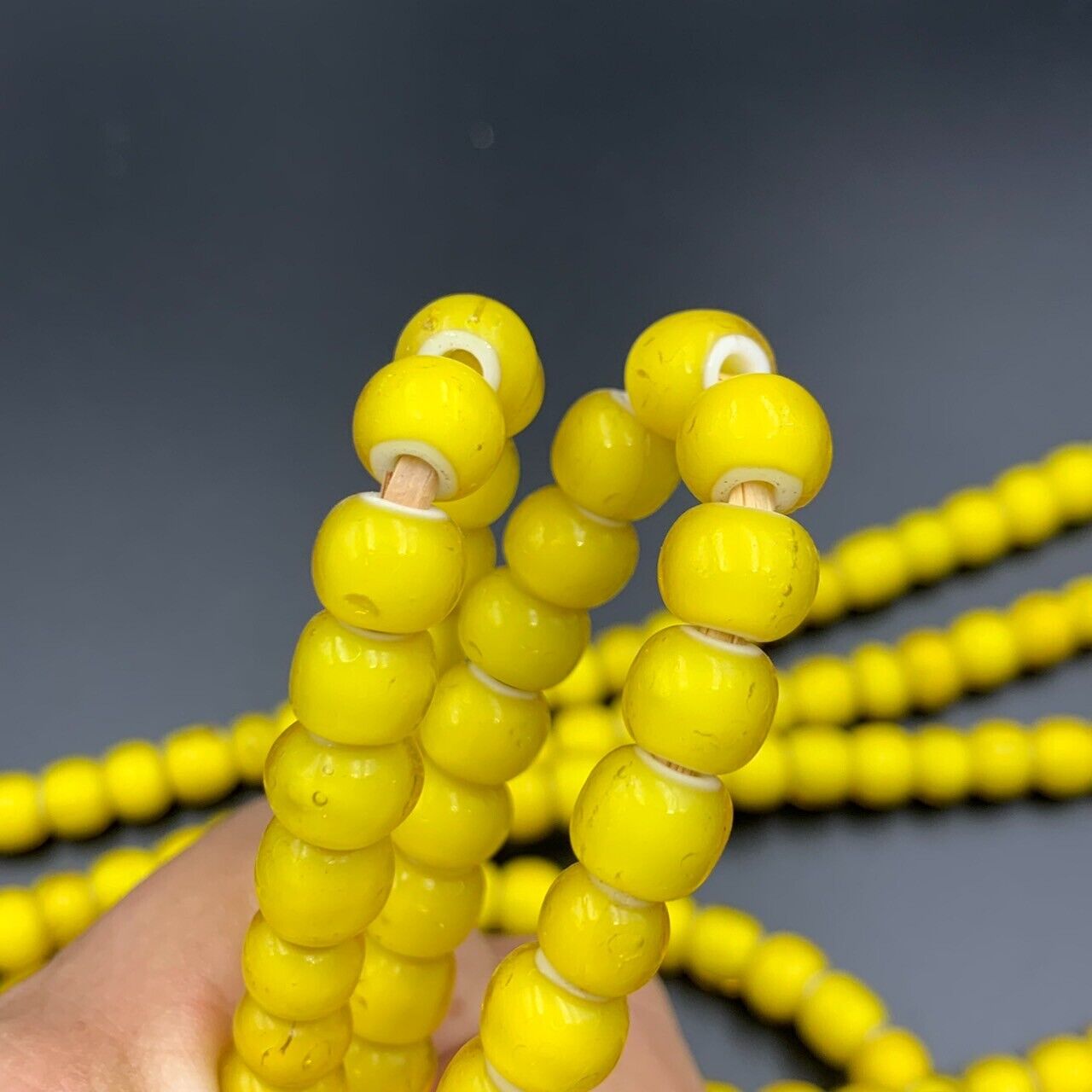 Vintage African Yellow White Heart Trade Glass Beads Strands, Group of 5 Strands - Image 4 of 6