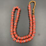 Awesome Vintage Red Chevron Trade Glass Beads Strand, African Trade Glass Beads, LPBR-0308