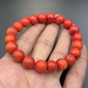 Awesome Natural Caribbean Red Coral Beads Bracelet. VDT-522