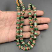 Beautiful Green Chevron Trade African Glass Beads Strand, LPBR-004