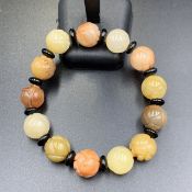 BTY-65, Awesome Hand Carved Natural Burmese Jade Beads Bracelet.