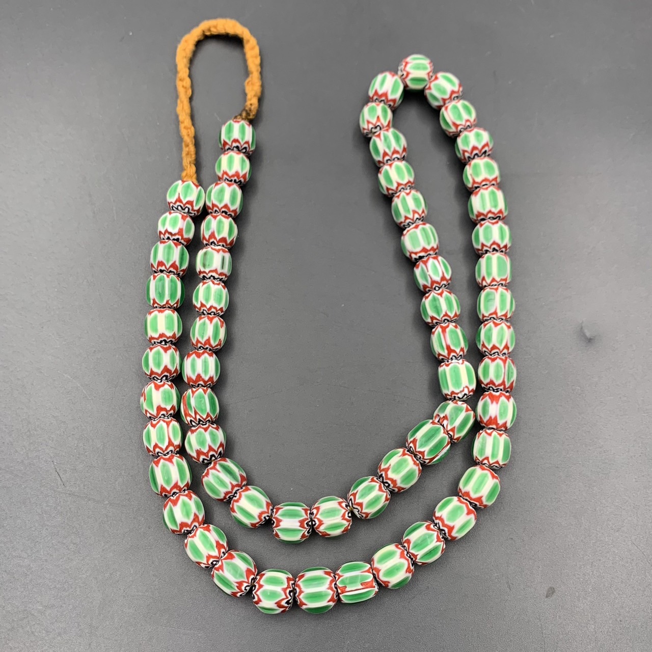 Wonderful Green Vintage Chevron Trade African Glass Beads Strand, LPBR-0322 - Image 2 of 8