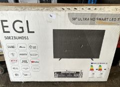 EGL 50" Ultra Hd Smart LED TV. RRP £300 - Grade U