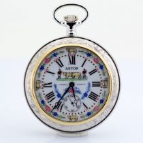 Astor / Enamel Decorated Manual Winding Pocket Watch - Unisex Steel Pocketwatch