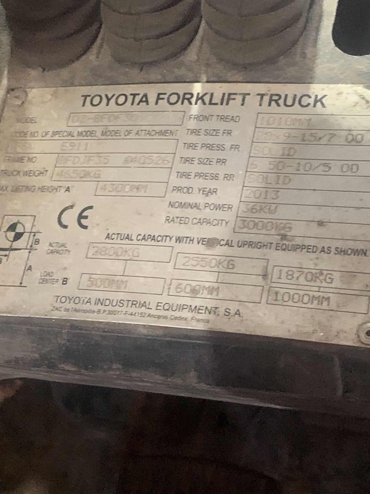 Toyota 3 Tonne Forklift (No Side Shift) - Image 2 of 3