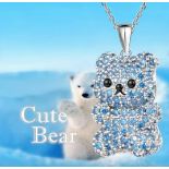 New! Exquisite Blue Rhinestone Bear Pendant