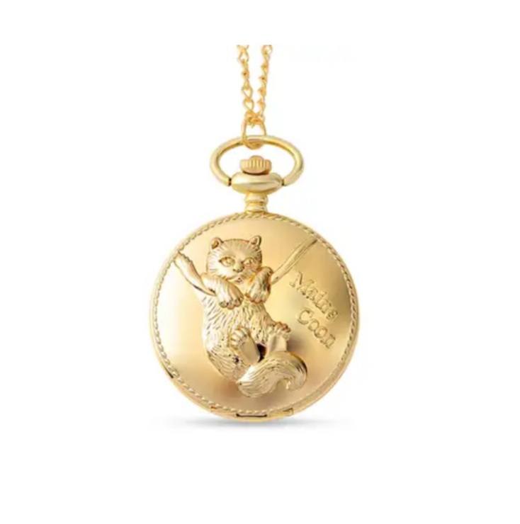 New! STRADA Japanese Movement Maine Coon Pattern Pocket Watch - Bild 2 aus 5