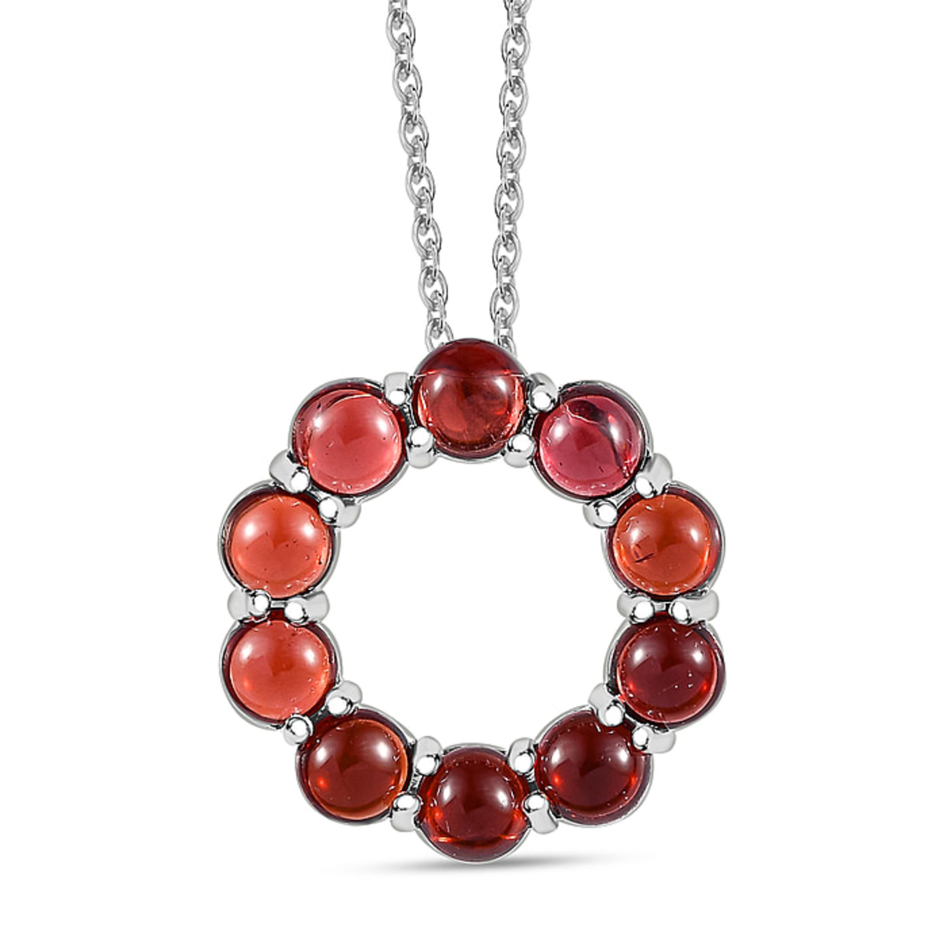 New! Red Garnet Sterling Silver Circle Pendant with Chain - Image 3 of 6