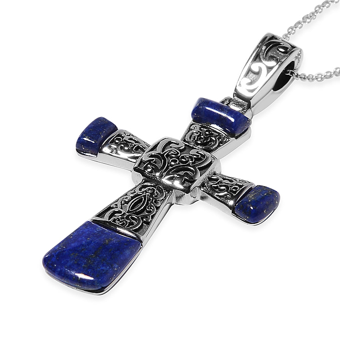 New! 2 Piece Set - Lapis Lazuli Stretchable Bracelet & Cross Pendant - Image 3 of 4