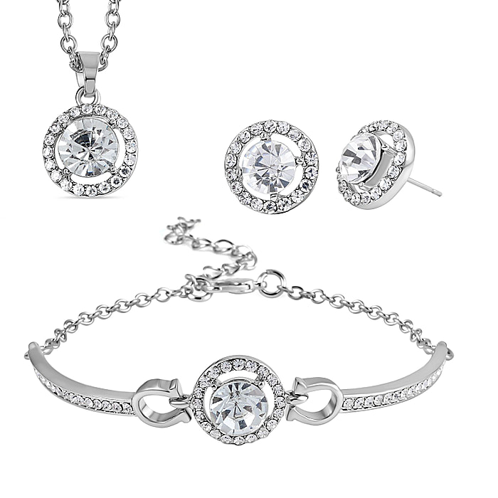 New! 3 Piece Set - White Austrian Crystal Necklace, Bracelet and Earrings - Image 2 of 8