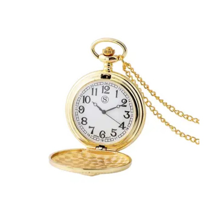 New! STRADA Japan Movement American Shorthair Pattern Gold Plated Pocket Watch - Image 4 of 5