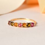 New! 9K Yellow Gold Multi-Tourmaline 7 Stone Band Ring