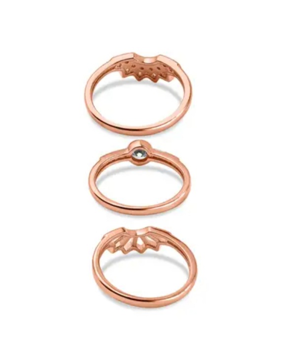 New! Set of 3 - White Cubic Zirconia Ring in 18K Vermeil Rose Gold Sterling Silver - Image 4 of 4