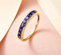 New! 9K Yellow Gold Masoala Sapphire Half-Eternity Band Ring