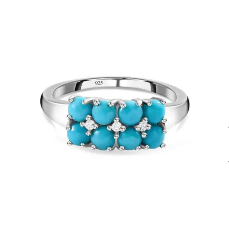 New! Arizona Sleeping Beauty Turquoise and Natural Cambodian Zircon Ring - Image 2 of 4