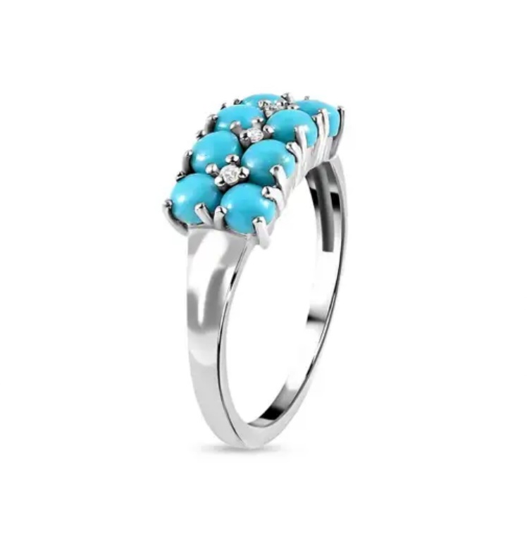 New! Arizona Sleeping Beauty Turquoise and Natural Cambodian Zircon Ring - Image 3 of 4