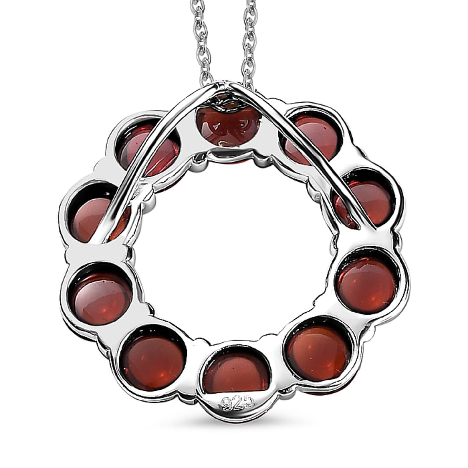 New! Red Garnet Sterling Silver Circle Pendant with Chain - Image 5 of 6