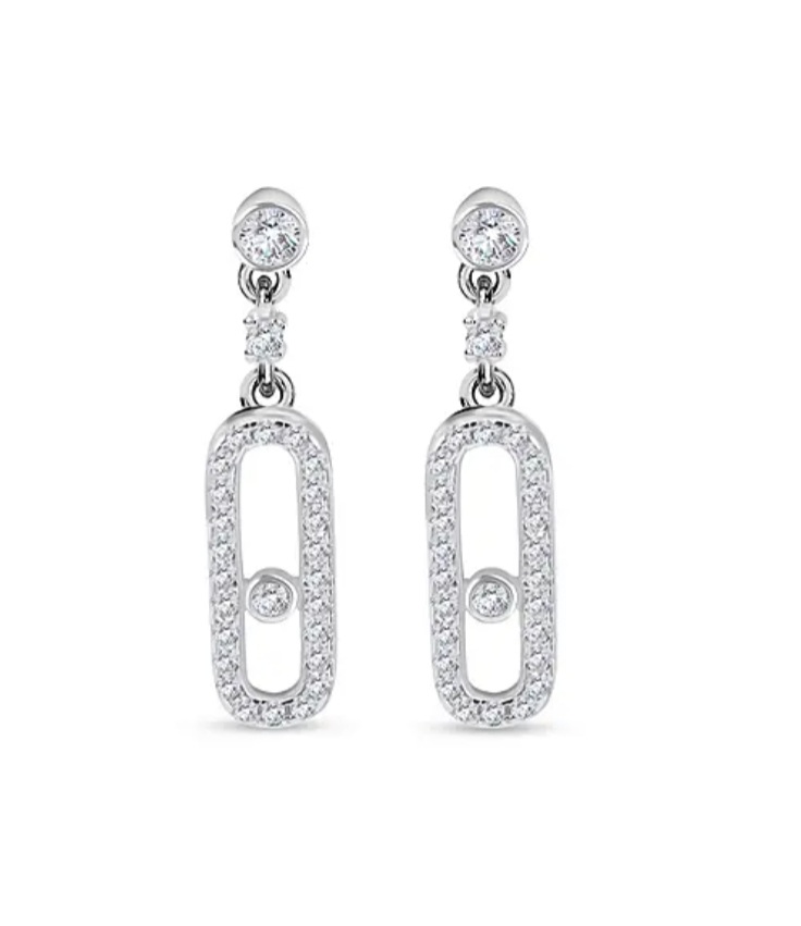 New! CZ Earrings in Rhodium Overlay Sterling Silver - Image 2 of 2