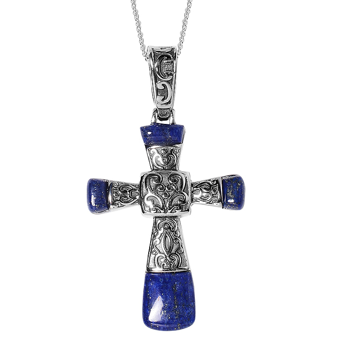 New! 2 Piece Set - Lapis Lazuli Stretchable Bracelet & Cross Pendant - Image 2 of 4