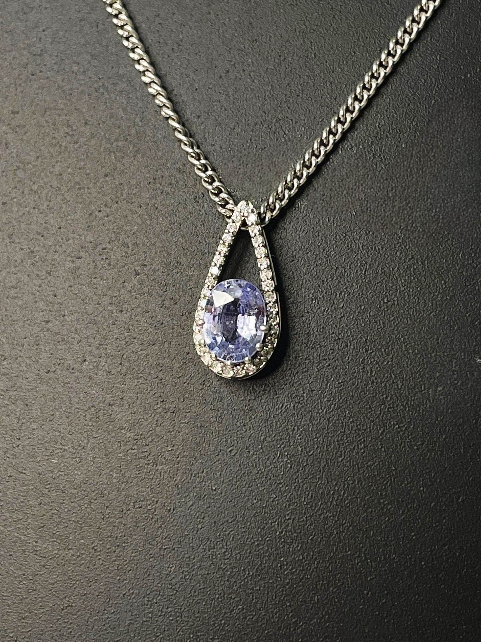 Beautiful 1.59 CT Unheated Ceylon Blue Sapphire Diamonds & Platinum Pendant - Image 3 of 5