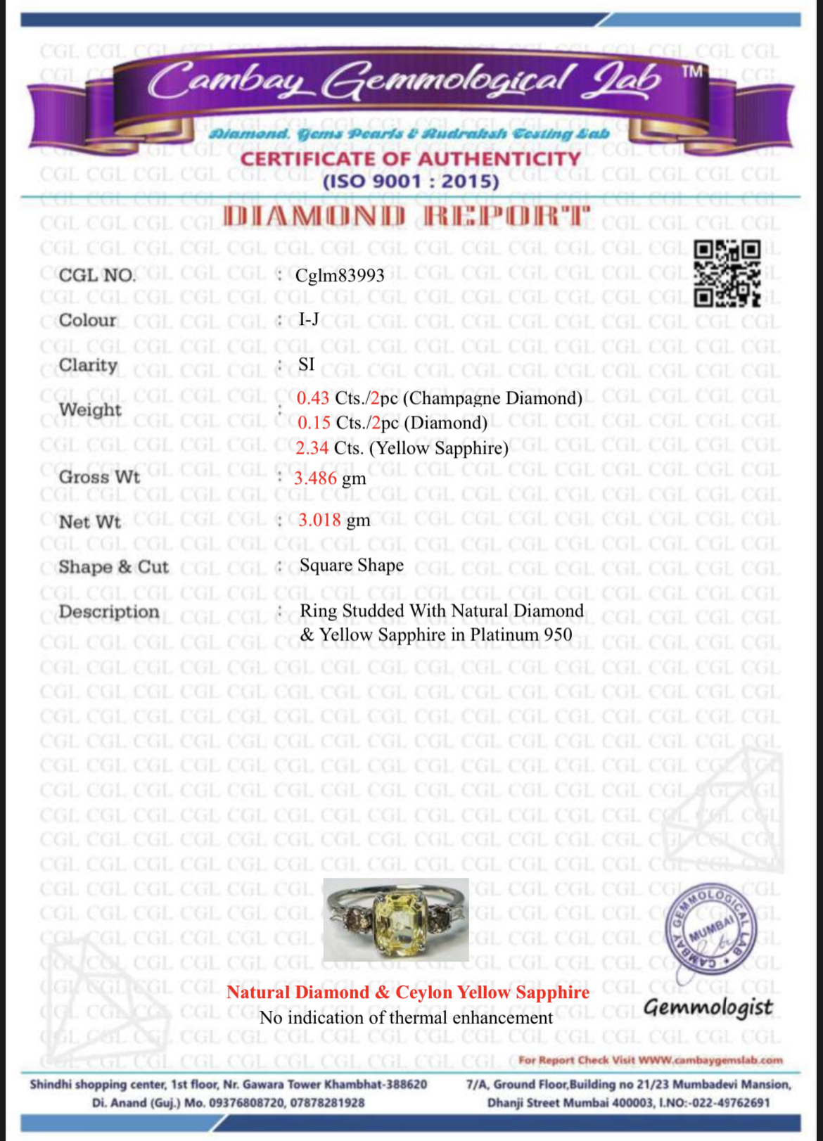 Beautiful Unheated Untreated Natural Ceylon yellow Sapphire Diamonds & Platinum - Image 6 of 6