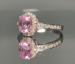 Beautiful Unheated/Untreated Ceylon Pink Sapphire With Diamonds & 18k White Gold