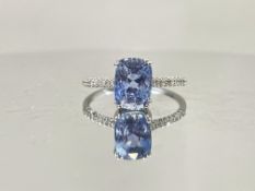 2.79CT Unheated/Untreated Ceylon Cornflour Blue Sapphire Diamonds & 18k Gold