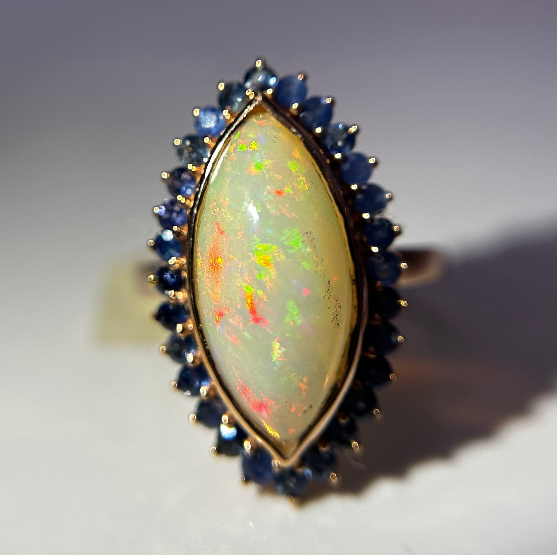 Beautiful Natural Opal Ring With Natural Blue Sapphire and 18k Gold