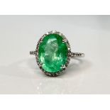 Beautiful 4.24CT Untreated Natural Columbian Emerald Ring ,Diamonds & 18k Gold