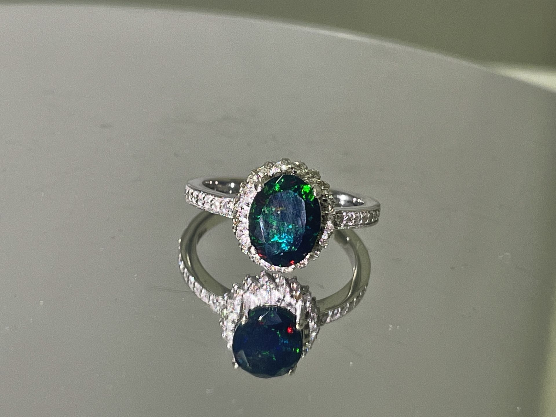 Beautiful Natural Black Opal Ring With Natural Diamond & 18k Gold - Image 5 of 12