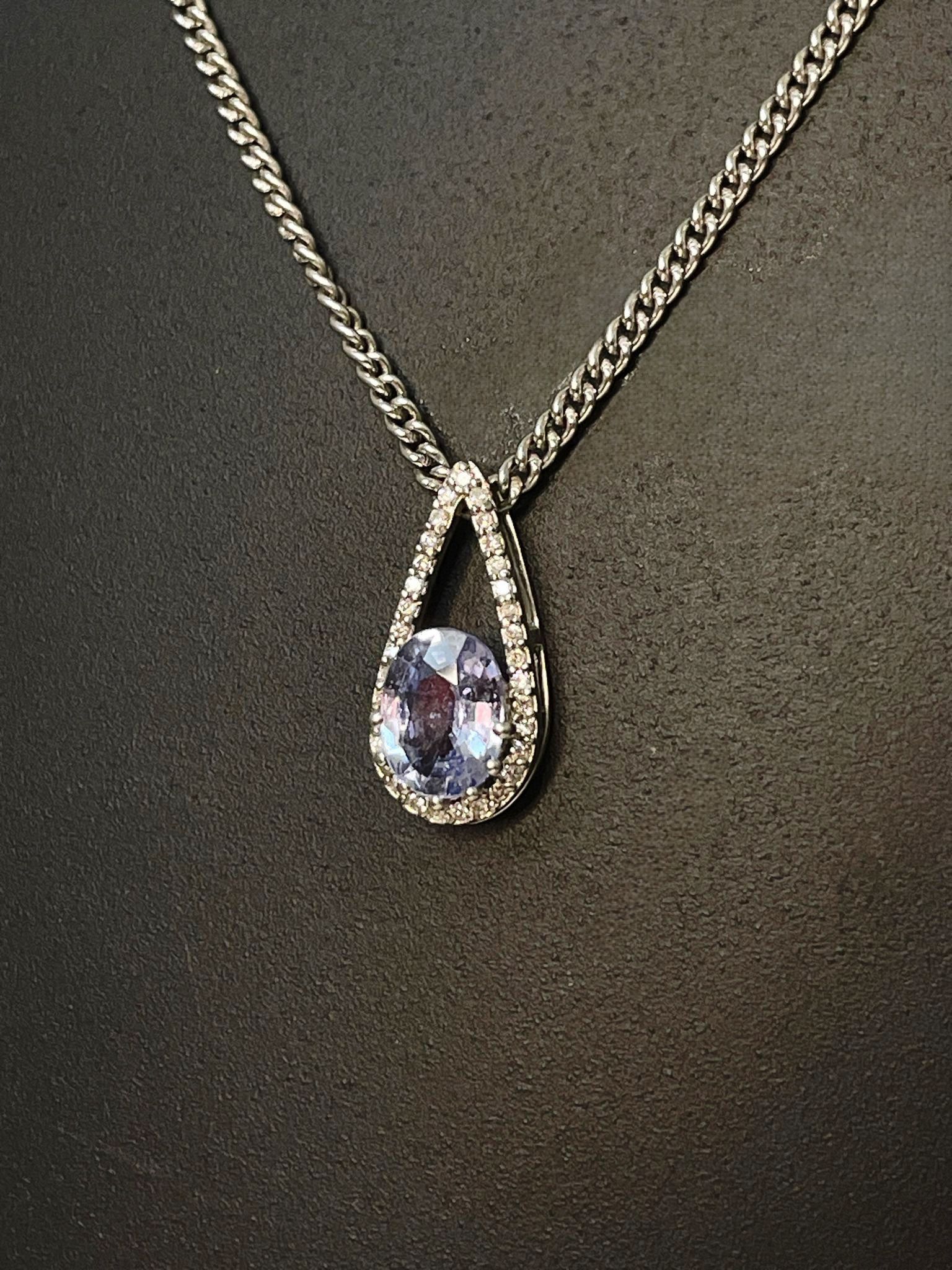Beautiful 1.59 CT Unheated Ceylon Blue Sapphire Diamonds & Platinum Pendant - Image 2 of 5