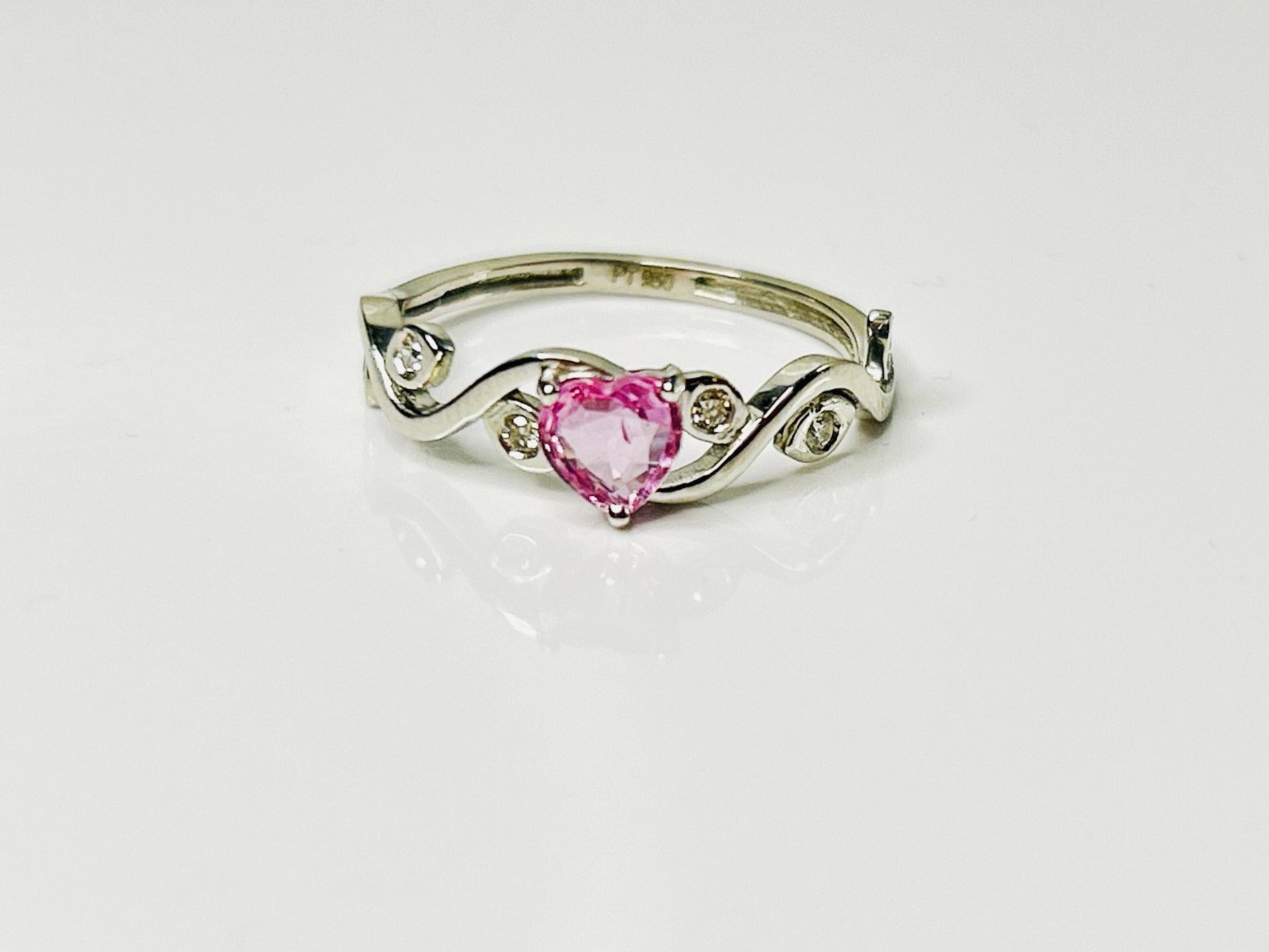Beautiful Heart Shape Unheated Ceylon Pink Sapphire Diamonds & Platinum - Image 2 of 8