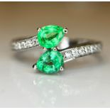 Beautiful 0.60ct Natural Emerald With Natural Diamonds & 18k White Gold