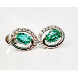 Beautiful Natural Emerald ,Diamond Halo Set Stud Earrings in Platinum 950