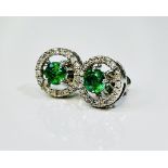 Beautiful Natural Emerald Halo Set Stud Earrings, Diamonds In Platinum 950