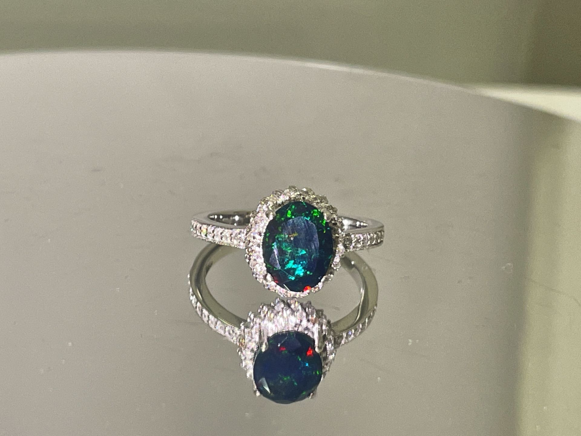 Beautiful Natural Black Opal Ring With Natural Diamond & 18k Gold - Image 2 of 12
