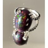 Beautiful 7.66CT Natural Black Opal Ring With Natural Black Diamond & 18k Gold