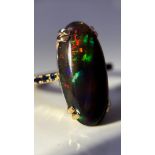 Beautiful Natural Black Opal Ring With Natural Blue Sapphire and 18k Gold