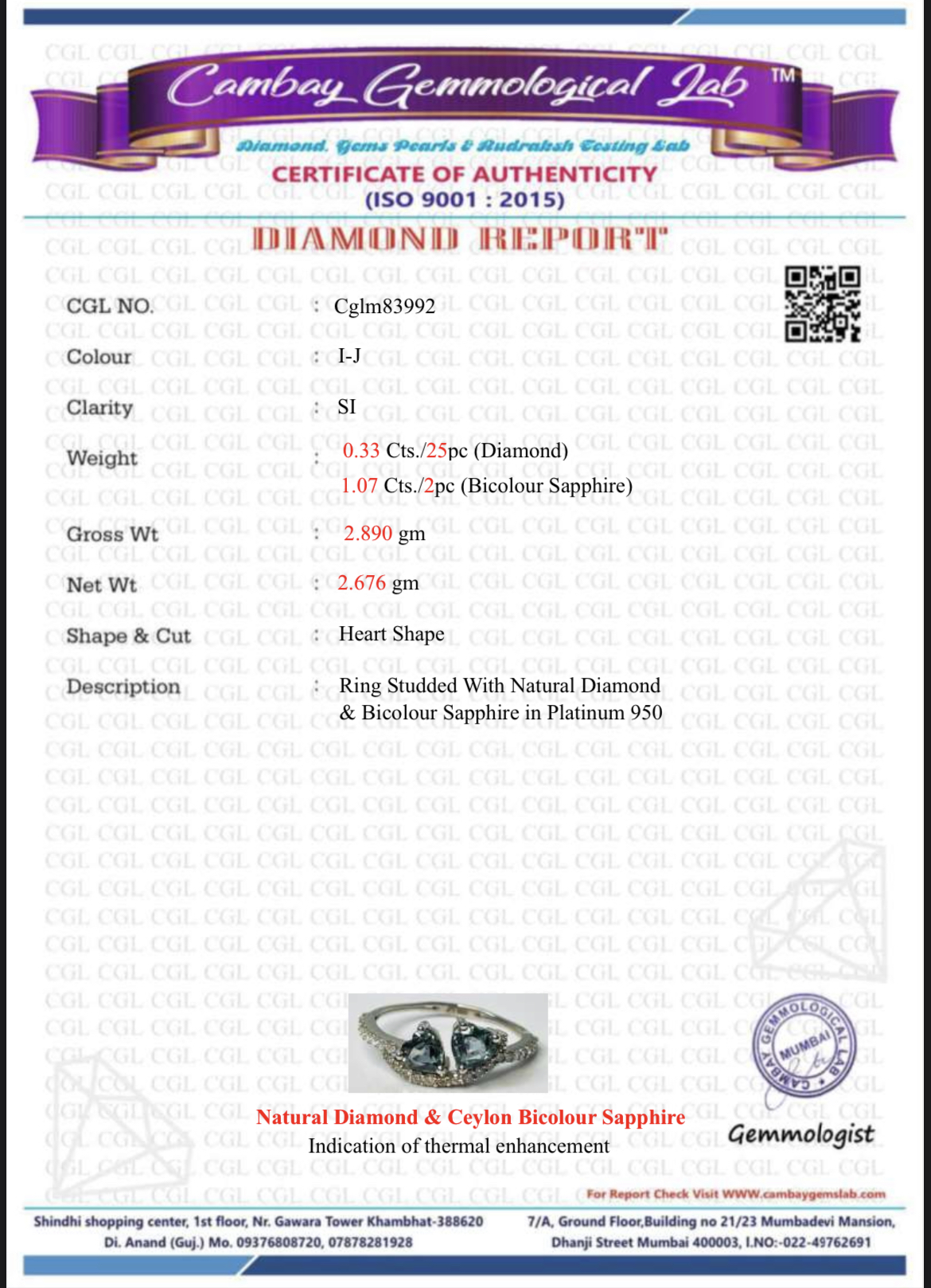 Beautiful 1.07 CT Bi-Colour Unheated Ceylon Sapphire Diamonds & Platinum - Image 8 of 8