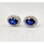 Beautiful Natural Unheated Blue Sapphire earrings with diamonds & Platinum