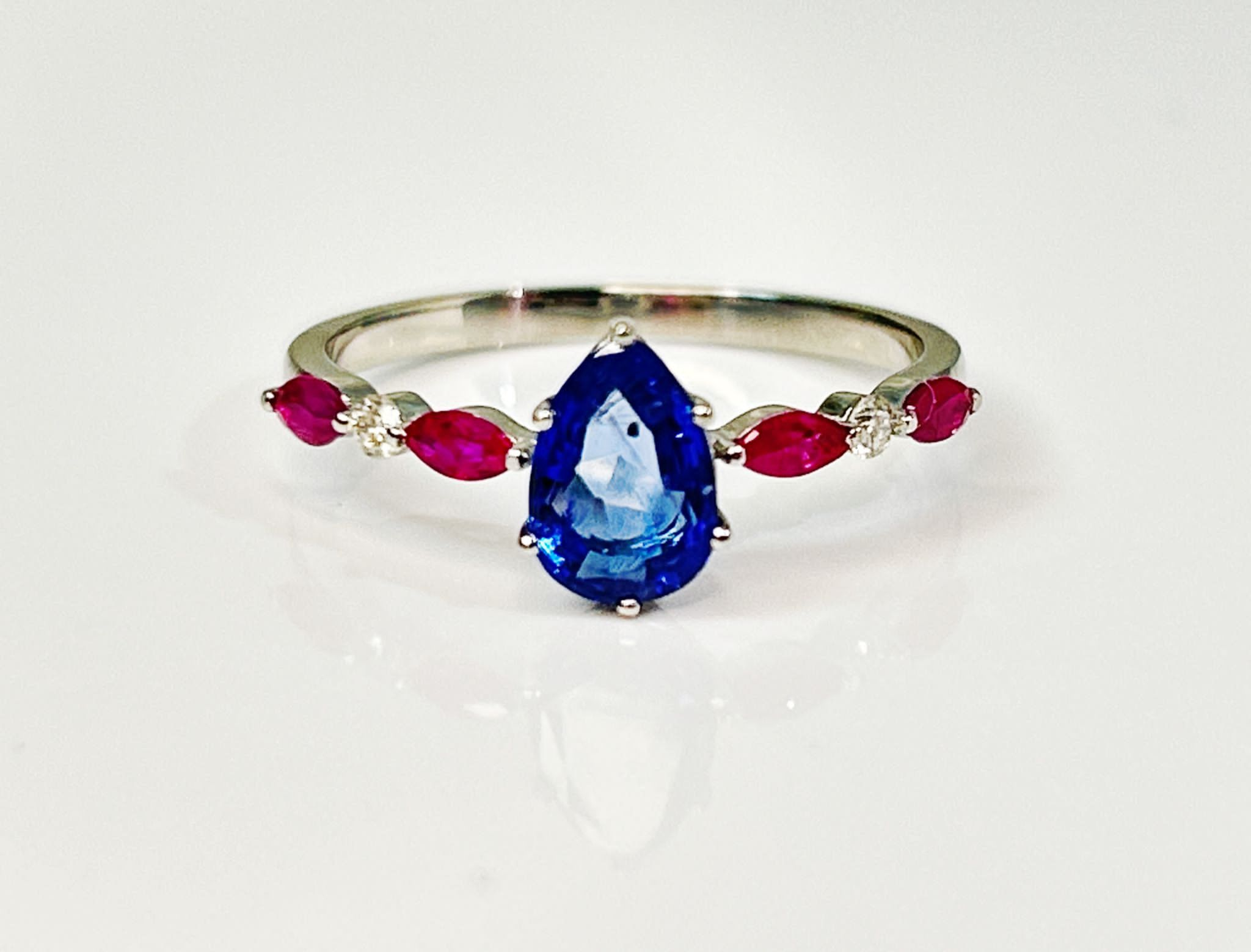 Beautiful 1.06 CT Unheated Burma Blue Sapphire ,Ruby Diamonds & Platinum