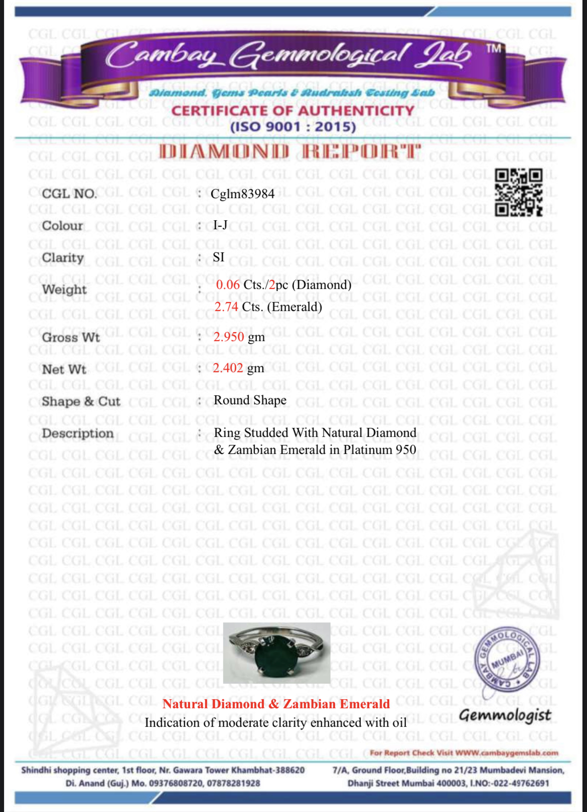 Beautiful 2.74 CT Natural Emerald Ring With Natural Diamonds & Platinum 950 - Image 6 of 6