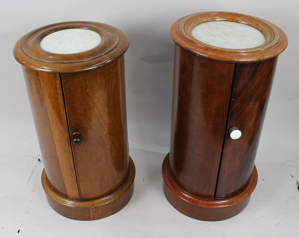 Pair of Victorian Marble Topped Cylindrical Mahogany Pot Cupboards - Image 2 of 13