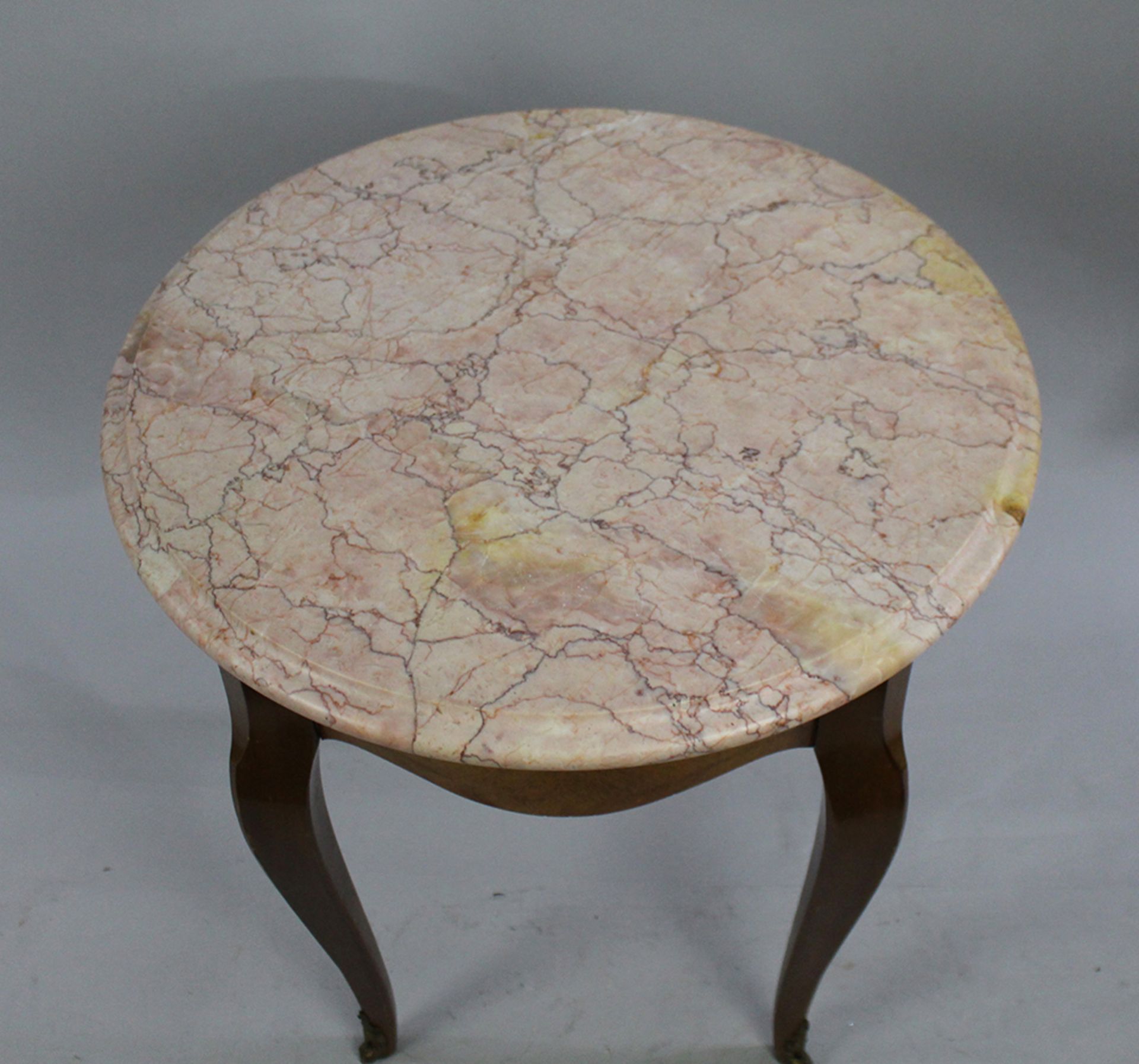 Circular Pink Marble Topped Satinwood Table - Image 2 of 6