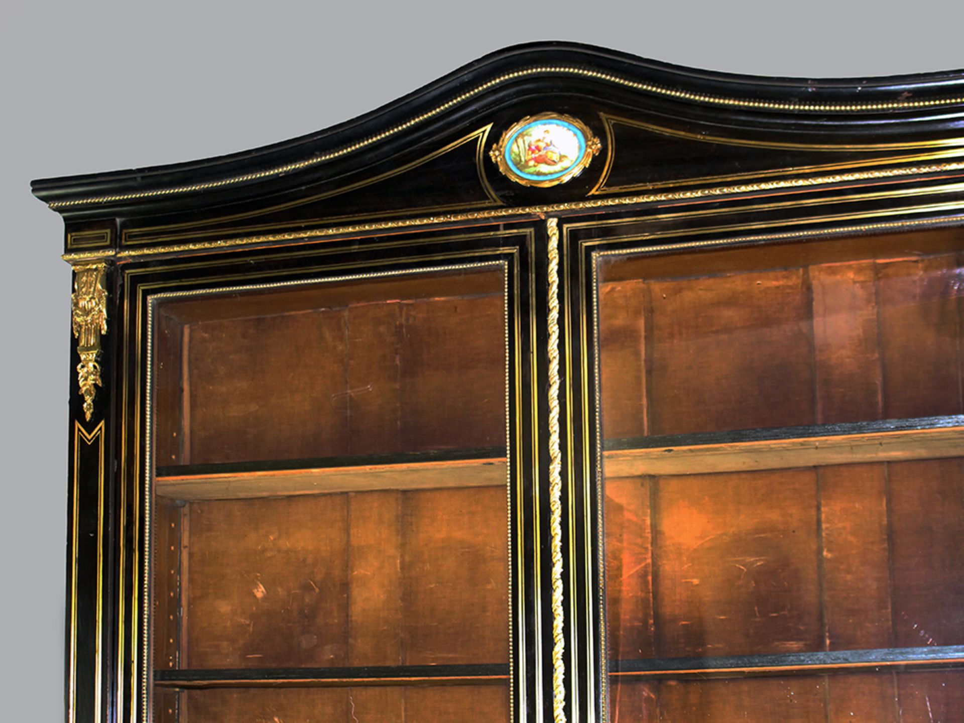 French Brass Inlaid Ebonized Bookcase with Sevres Plaques c.1820 - Image 2 of 7