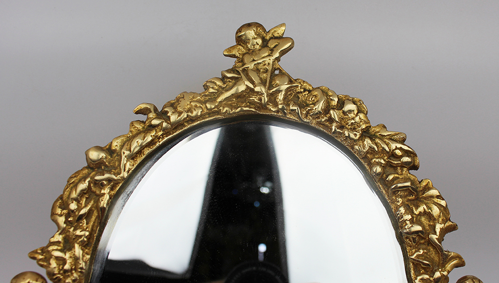 Ornate Vintage Brass Cherub Vanity Table Mirror - Image 3 of 6