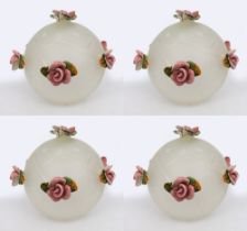 4 x Vintage Glass Lampshade with Porcelain Flowers